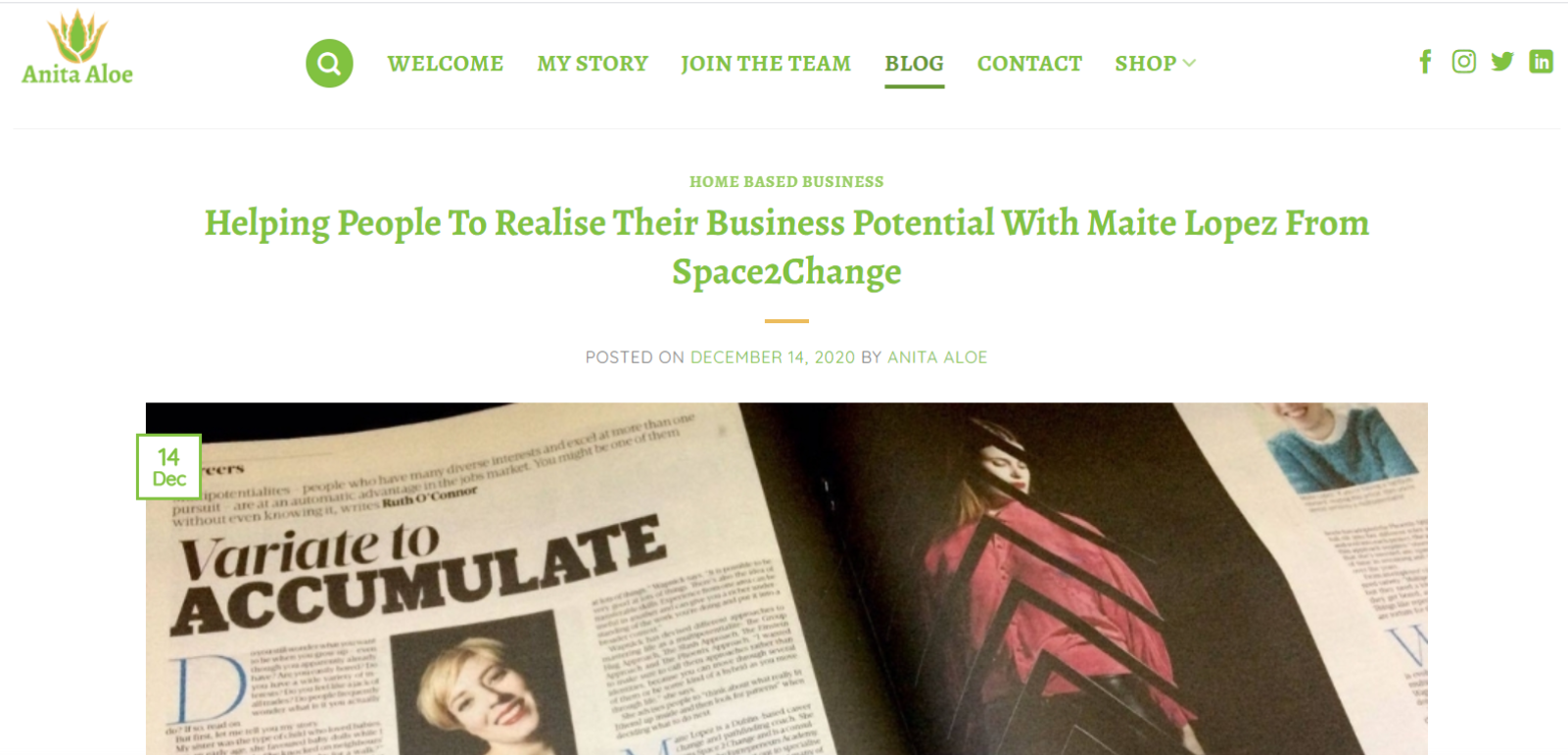 Space2Change Blog on AnitaAloe Dec 2020